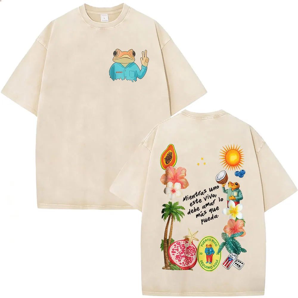 Washed Vintage Rapper Bad Bunny T-shirt Debi Tirar Mas Fotos DTMF Tour 2026 T Shirts Men Women Clothing Fashion Hip Hop T-shirts