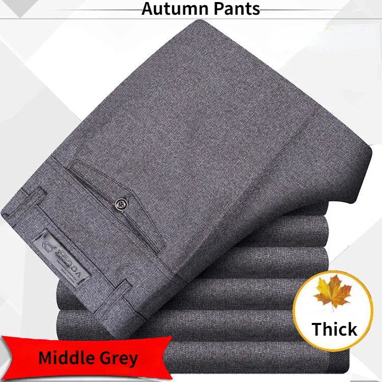 Autumn Thick  Summer Thin Casual Pants Men Straight Formal Long Trouser Adult Solid Color Flat Design Suit Pant Business RIYBEOE