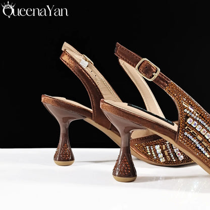 High-end Matching Women's Shoes with Diamond Hard Box Bag Popular in Nigeria Party Women's High Heels