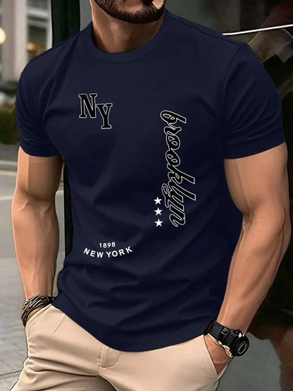 New York Brooklyn 1898 Art Letter T-Shirts Men Summer Cotton O-Neck T Shirt All-Match Casual Top Loose Fashion Man Retro Clothes