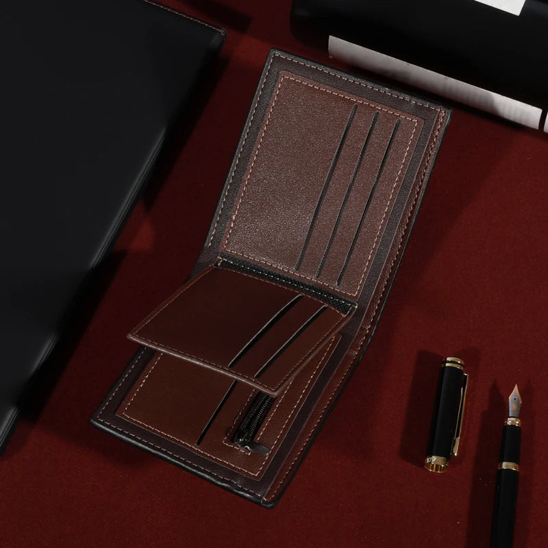 Men's Fashion Business Short Wallet With Card Slots Horizontal Soft PU Leather Wallet