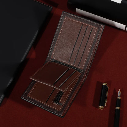 Men's Fashion Business Short Wallet With Card Slots Horizontal Soft PU Leather Wallet