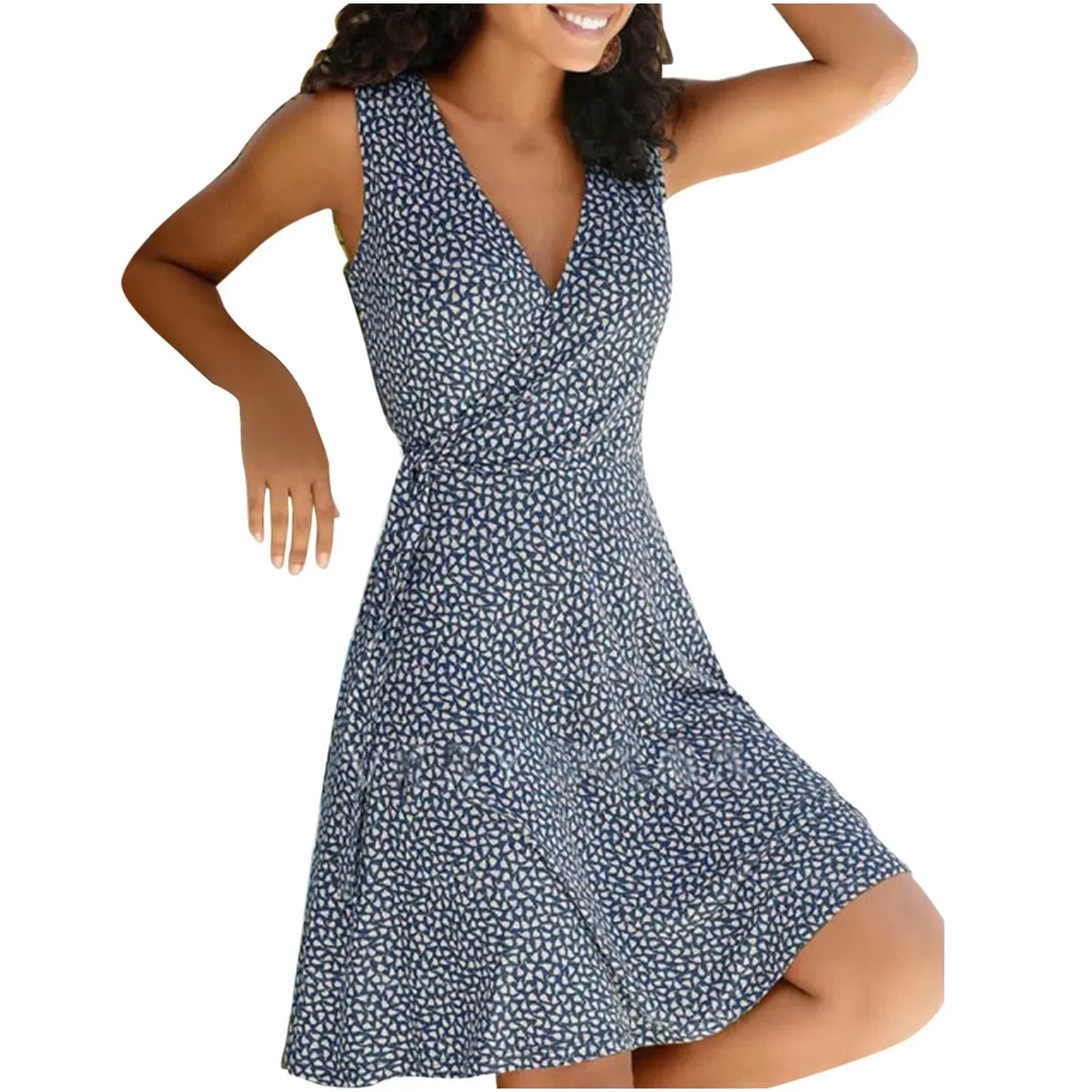 Dresses for Women 2025 Casual Plus Size Women's Floral Wrap V Neck Midi Dress A Line Swing Cap Sleeve Midi Vestidos De Fiesta