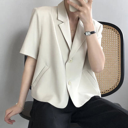 Elegant Casual Blazers Women Short Sleeve Loose S-3Xl Suit Coat Tops Korean Summer Fashion Solid Sweet Simple Blazers New