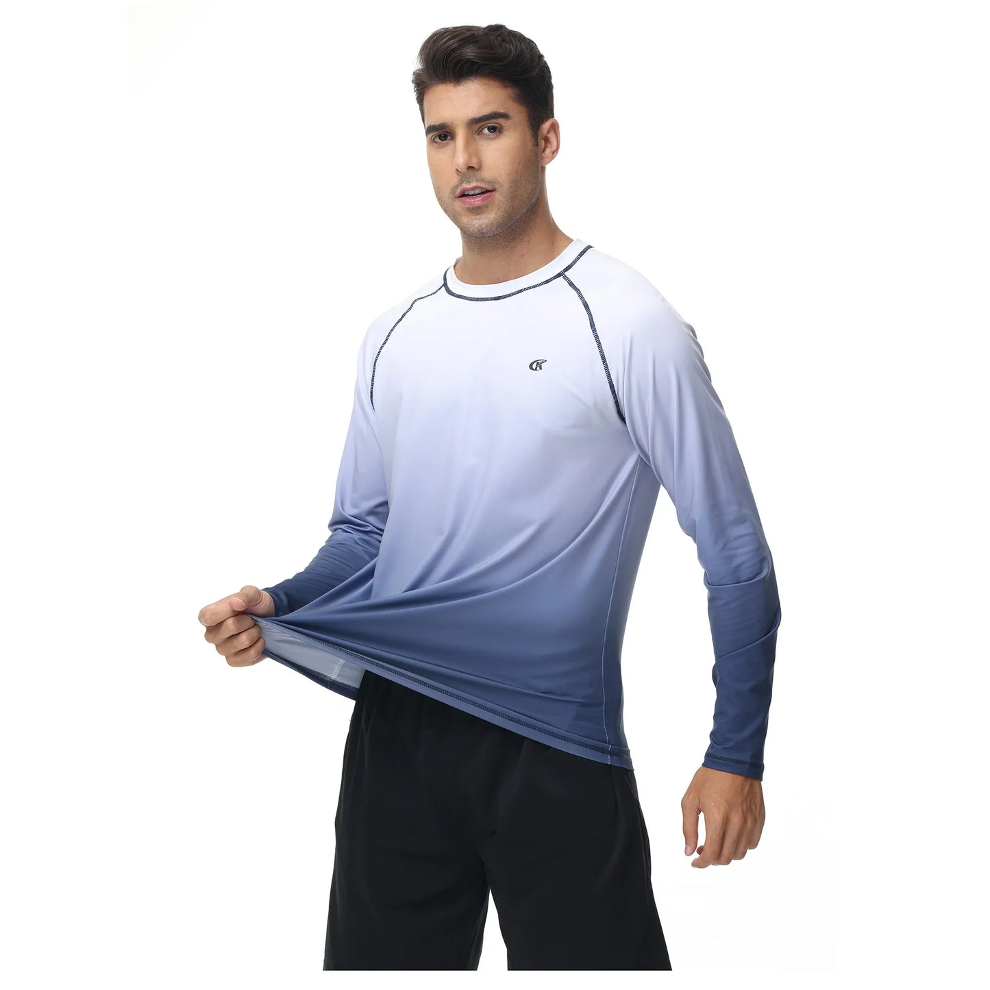 Summer Men's Long Sleeve T-Shirt UPF 50+ Rash Guard Gradient Shirt for Sport Fishing Hiking Workout Outdoor Pullover Shirt