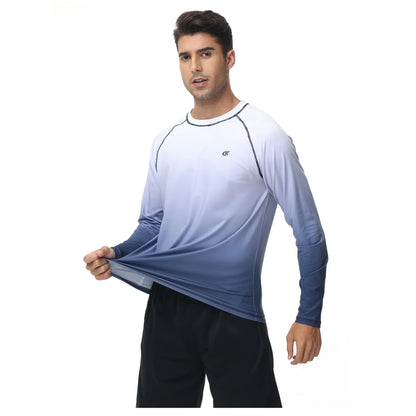 Summer Men's Long Sleeve T-Shirt UPF 50+ Rash Guard Gradient Shirt for Sport Fishing Hiking Workout Outdoor Pullover Shirt
