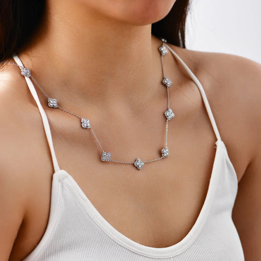 Original Flower-shaped Full Moissanite Necklace for Women 925 Sterling Silver Engagement Gift Jewelry Adjustable 40+5cm