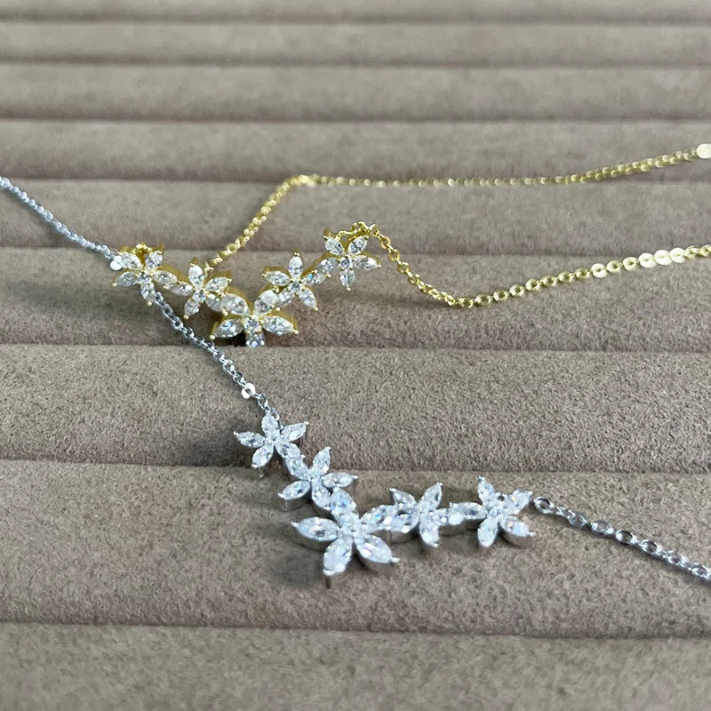 Exquisite Moissanite Diamond Necklace for Women Pure 925 Sterling Silver Flower Pendant Necklaces 2025 Trend Jewelry