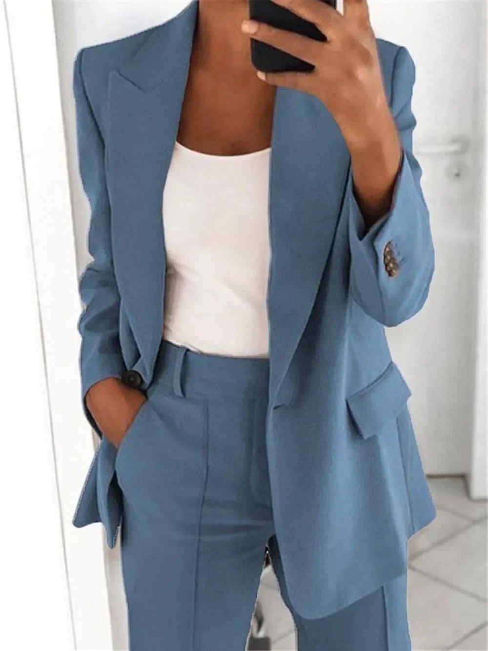 Elegant Slim Fit Suit Jacket And Pants Set for Women 2024 New Fashion Spring Autumn Turn-down Collar High-end Feeling
