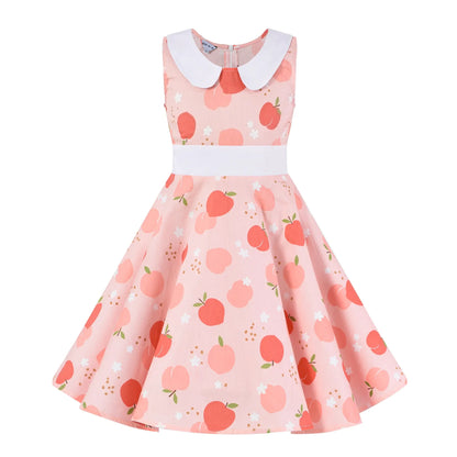 LPATTERN Girls' Vintage Rockabilly Dress Party Retro Polka Dot Floral Pattern A-line Dresses Pleated Skirt Knee-Length for 4-10Y