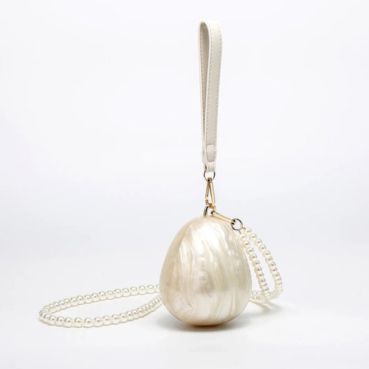 Women Acrylic mini egg bag cute pearl Evening Clutch Bag with beaded strap For Wedding Party Luxury purse And Handbag Designer