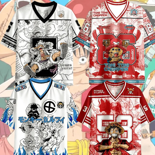 2026 Anime One Piece Luffy Special Edition Football Jerseys For Adult/Kids Summer Casual Harajuku Tees Luffy Tshirts Fans Tops