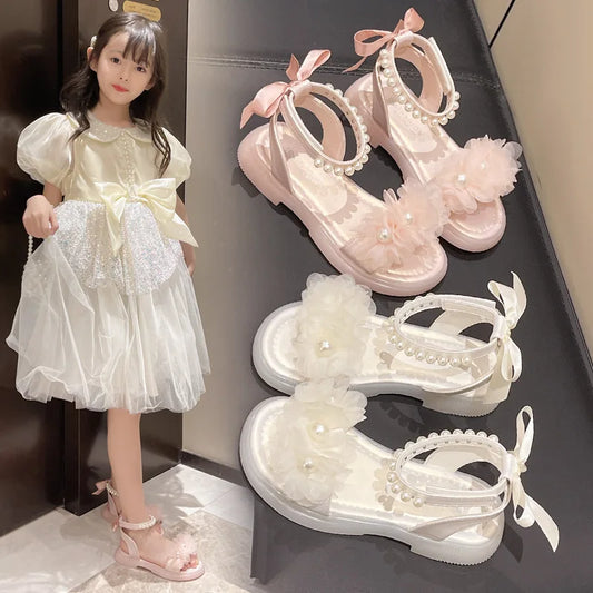 Girls Summer Sandals Soft Bottom Toe-Open Cute Princess Shoes Middle Large Children Little Girls Student Beach Shoes