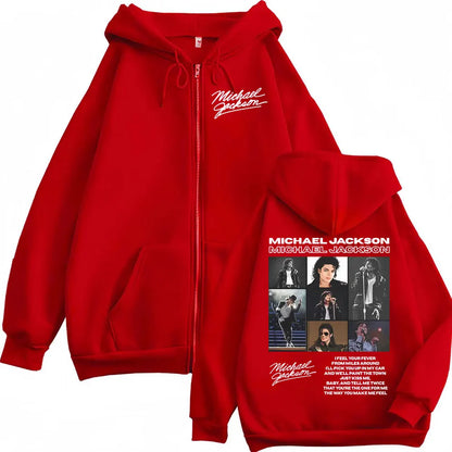 King of Pop Michael Jackson Tour Zipper Hoodies Men's Fashion High Street Jacket Sweatshirts Casual Oversized Zip Up Pullovers