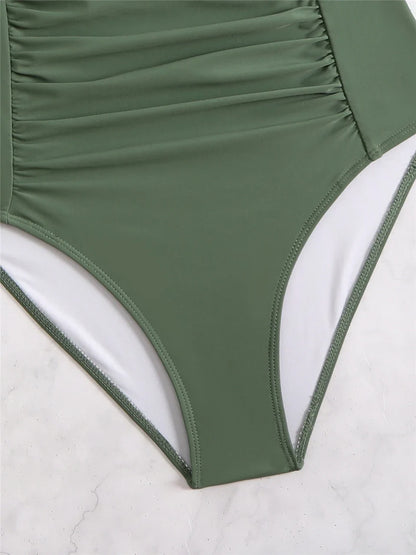 Plain Ruched Fashion Swimsuit Women 2026 One Piece Lace Up Swimwear Female Bathers Bathing Swimming Bodysuit Summer Beachwear