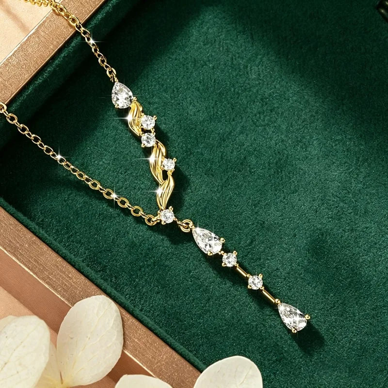 Marquise/Round/Rectangular Cut Moissanite Pendant Necklace For Women Three Stone Irregular Moissanite Diamond Necklace
