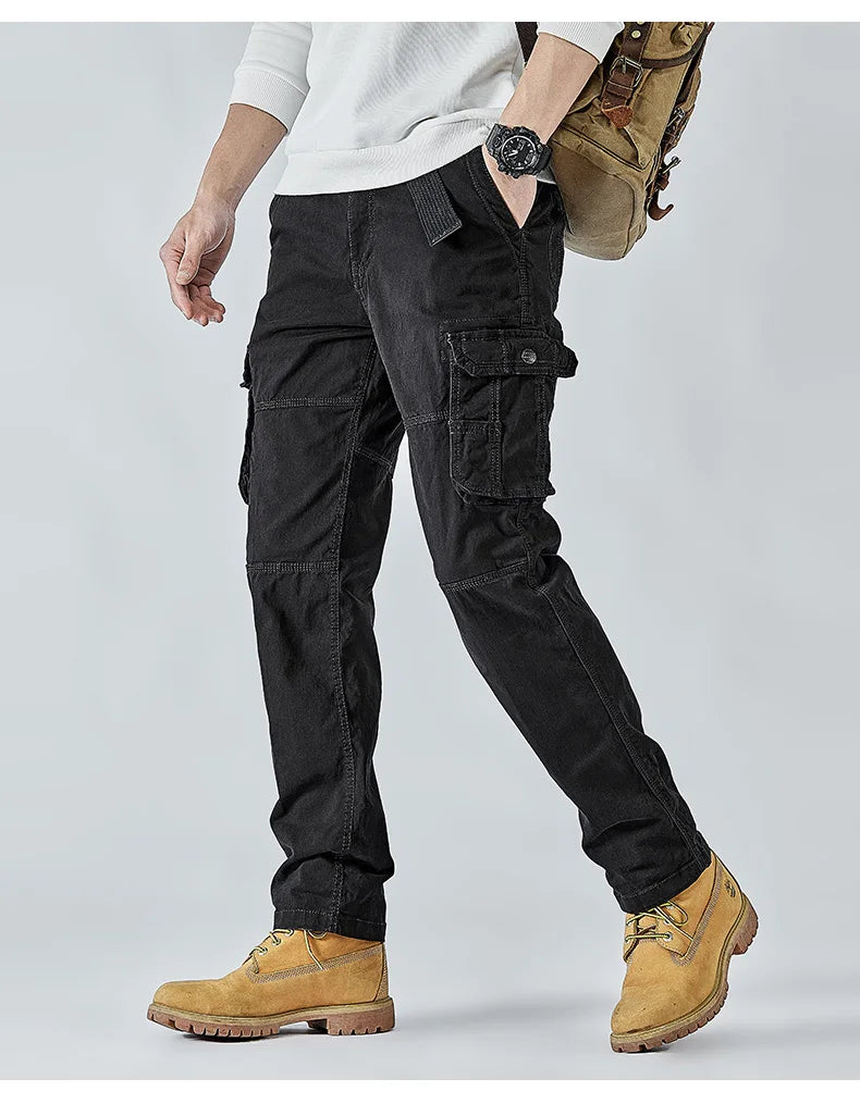 2026 Men's Cargo Pants Straight Leg Cotton Stretch Tactical Trouser Male Military Outdoor Camping Fishing Casual Work Wear Khaki