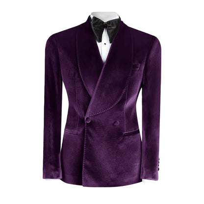 Vintage Velvet Wedding Tuxedos Jacket Double Breasted Men Blazers Suit Peaked Lapel Groom Wear Party Sport Coats Customized
