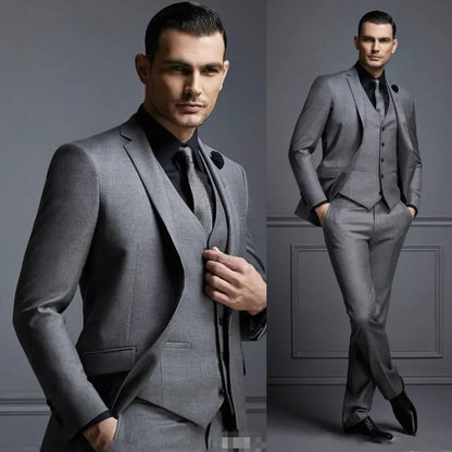 Grey Men Suit Groom Suit Cheap Formal Man Suits For Wedding Best Men Slim Fit Groom Tuxedos For Man(Jacket+Vest+Pants)