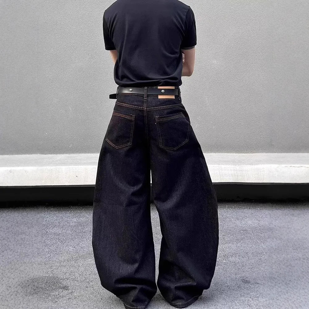 2025 Summer New Men's Y2k Pocket Decoration Jeans Harajuku Retro Fashion Trend Street Hip-Hop Casual Loose Niche Men's Bottoms