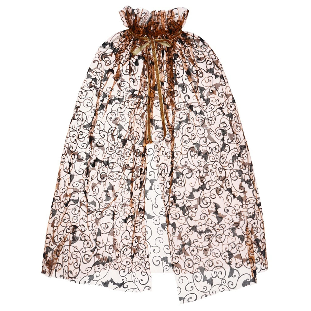 Halloween Witch Cloak Set Spider Web Sheer Mesh Cape Hat and Broom Set for Kids Boys Girls Appliques Feathers Animal