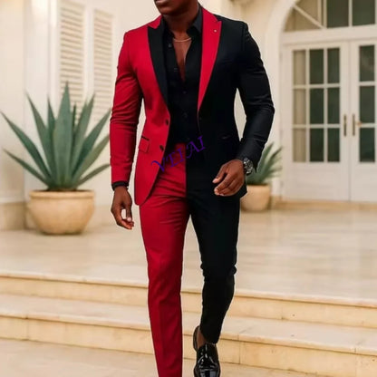 CustomizedNew Black And Red Men Suit Wedding Party Formal Groom Groomsman Prom Business Male Tuxedos 3 Piece Set Jacket Vest Pan