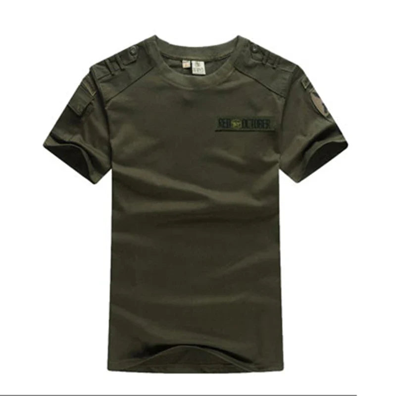 Summer Style Men's T-Shirts Military Style Short Sleeve Tees Streetwear Embroidery Pure Cotton Casual T Shirt Men Cloting