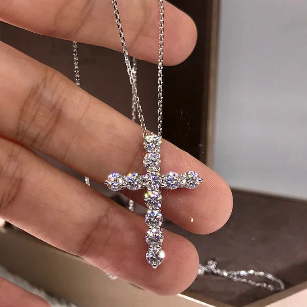 GRA Certified 3.5MM Moissanite Cross Pendant Necklaces for Women S925 Sterling Silver Clavicle Chains Fine Jewelry Gift