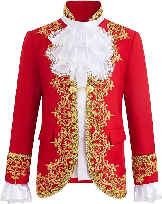 Boys Golden Flower Jacket Pants Tie 3PS Drama Dress Kids Prince Charming Cosplay Costume Children Performance Photograph Suit