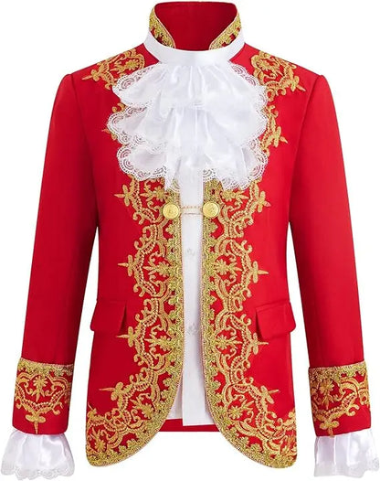 Boys Golden Flower Jacket Pants Tie 3PS Drama Dress Kids Prince Charming Cosplay Costume Children Performance Photograph Suit