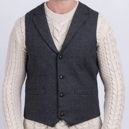 Men Vest Navy Blue Herringbone With Lapel Single Button Waistcoat For Wedding Party Business Office Work Daily Men Suit Vest