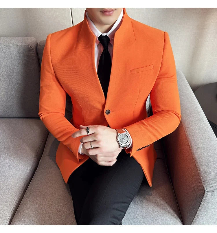 New Waffle Chinese Stand-Up Collar Blazers Men Slim Fit Business Casual Fashion Suits Jacket Formal Social Prom Party Tuxedos