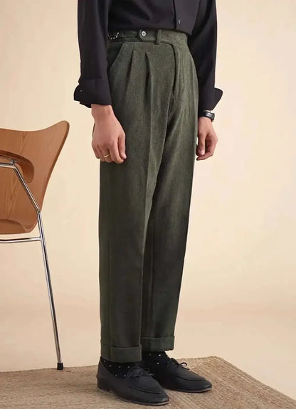 Men Dress Pant Fall Straight Tube Casual Pant Social Trousers Office Double Pleated High Waisted Trousers Men Formal Pant