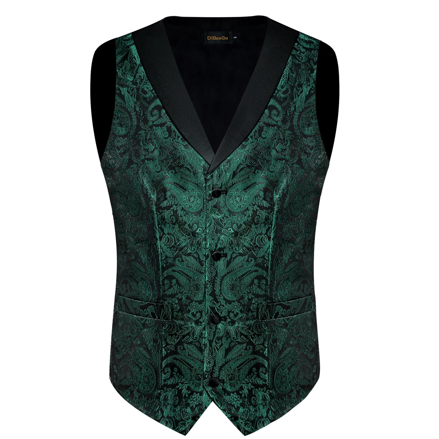 Men's Paisley  Suit Vest with Macthing Golden Paisley Neck Tie Handkerchief Cufflinks Wedding Prom Tuxedo Waistcoat