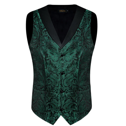 Men's Paisley  Suit Vest with Macthing Golden Paisley Neck Tie Handkerchief Cufflinks Wedding Prom Tuxedo Waistcoat