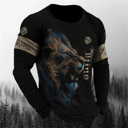Retro Men's Long Sleeve T-shirt Animal Print Shirt Animal Pattern Clothing Street Apparel Sleeve Top Men's Plus Size XS-5XL