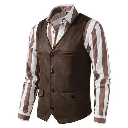 Man Vest Vintage Solid Single-breasted Male Waistcoat Slim V-neck Sleeveless Business Casual Versatile Men Suit Vest