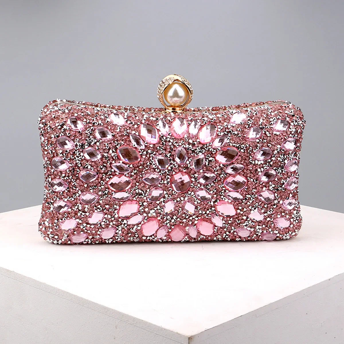 Full Diamonds Evening Bags Acrylic Flower Rhinestones Clutch Bags Metal Pearl Luxury Prom Wedding Dinner Handbags