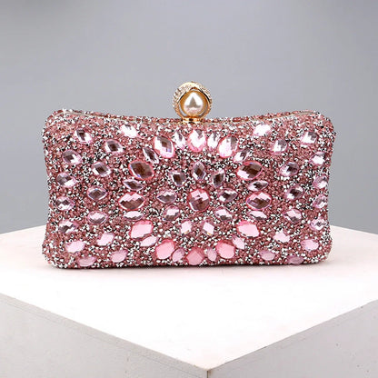Full Diamonds Evening Bags Acrylic Flower Rhinestones Clutch Bags Metal Pearl Luxury Prom Wedding Dinner Handbags