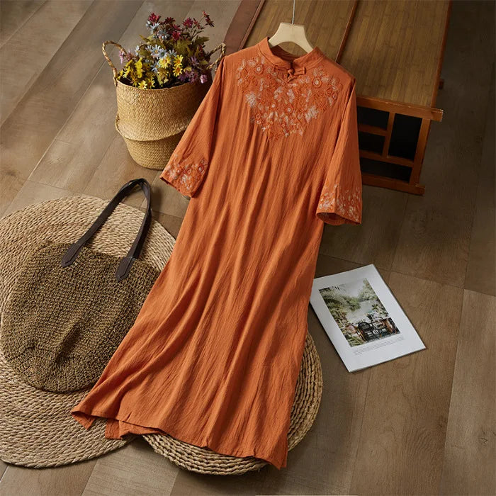 Embroidery Ethnic Style Fashion Clothes Vintage Cotton Linen Streetwear Harajuku Chinese Style Summer Dress for Women Clothing