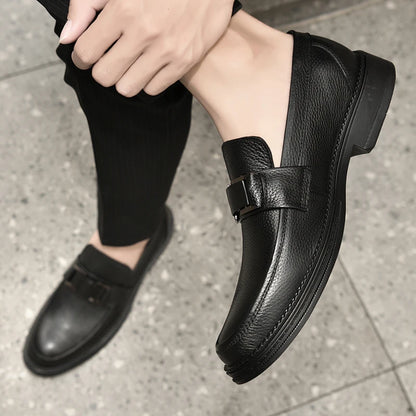Men's Solid -Color Casual Loafers For Autumn And Winter Comfortable Soft -Soled Business Office Shoe And Metal Buckle Lazy Shoes