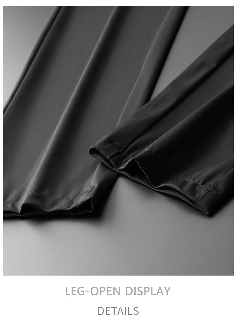 New Ice Silk Casual Pants Men Spring and Summer Mid Straight Thin Breath Pants Comfortable Light Elastic Loose Trousers