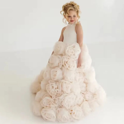 Flower Girl DressesLuxury White Ivory Flower Flower Girl Dresses Pearls Dubai Kids Princess Birthday Wedding Party Children Holi