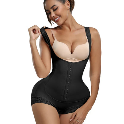 Bodysuit Shapewear Women Tummy Control Butt Lifter Faja Body Shaper Open Crotch With Hooks Design