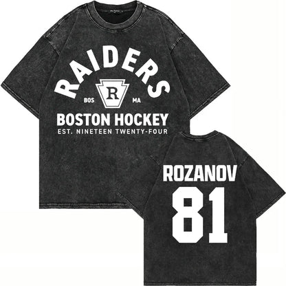 100% Cotton Vintage Washed Heated Rivalry Ilya Rozanov 81 Boston Raiders T Shirt Men Scott Hunter Shane Hollander Acid Wash Tees