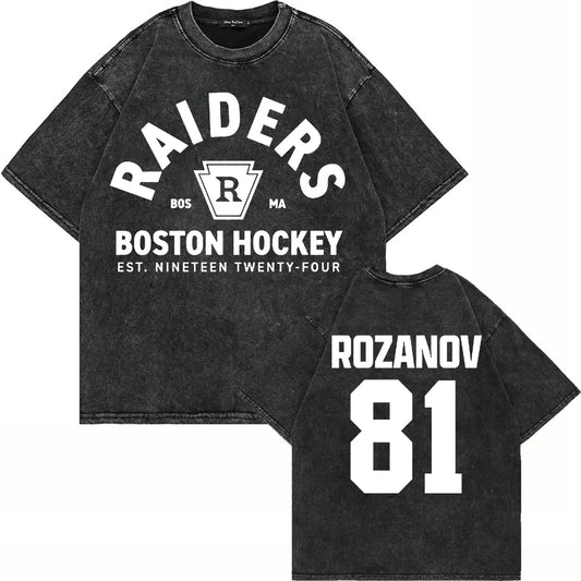 100% Cotton Vintage Washed Heated Rivalry Ilya Rozanov 81 Boston Raiders T Shirt Men Scott Hunter Shane Hollander Acid Wash Tees