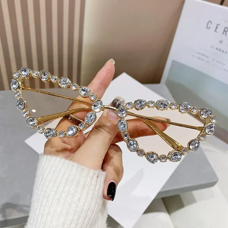 Luxury Crystal Women Cat Eye Sunglasses Female Diamond Trending Metal Frame Sun Glasses Driving Eyeglasses Uv400 Gafas De Sol