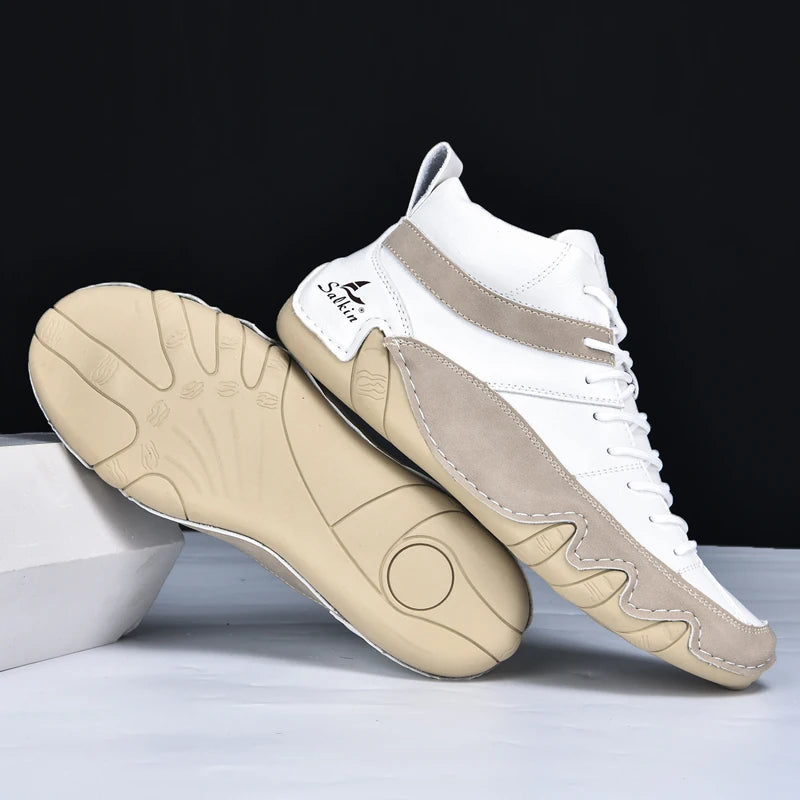 New Autumn 2024 Handmade Leather Men Boots Design Sneakers Man Breathable Casual Leather Shoes Men Ankle Boots Outdoor Fashion