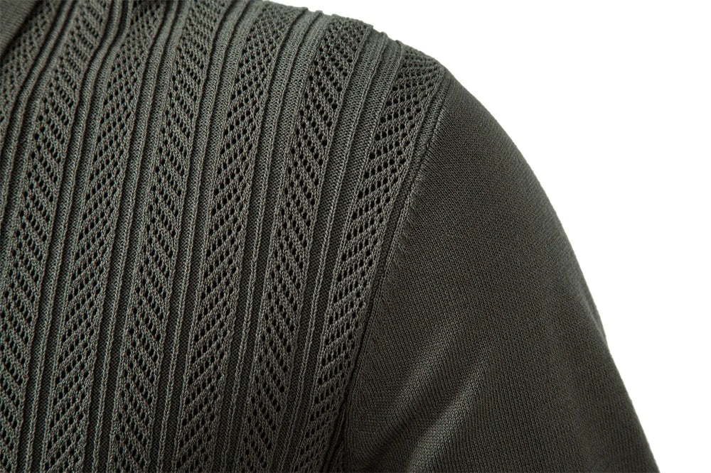 Premium Solid Color Polo Men Slim Fit Zip Long Sleeve Luxury Textured Fabric Business Casual Mens Sweatshirt