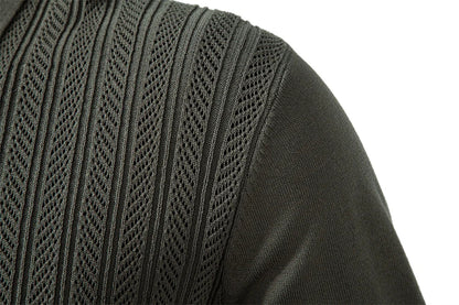 Premium Solid Color Polo Men Slim Fit Zip Long Sleeve Luxury Textured Fabric Business Casual Mens Sweatshirt